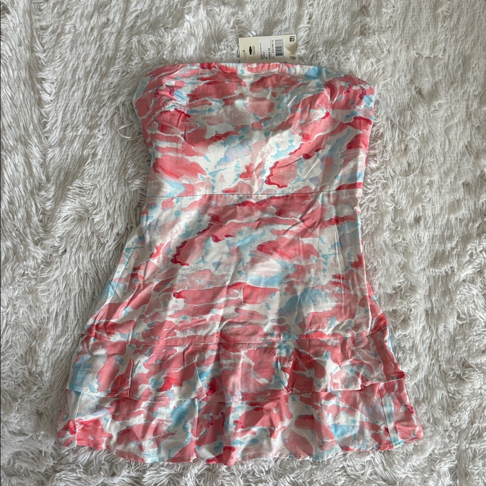 Rusty light blue and pink strapless dress